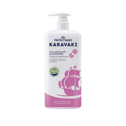 Гель-піна для душу та ванни з дозатором Papoutsanis Karavaki Moisturizing Shower Gel Greek Almond з мигдалем 750мл