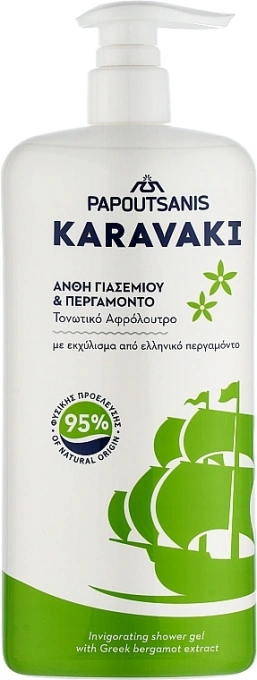 Гель-піна для душу та ванни з дозатором Papoutsanis Karavaki Invigorating Shower Gel Greek Bergamot з бергамотом та жасміном 750мл
