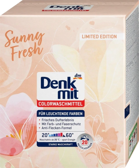 Порошок для прання кольорових речей DenkMit Vollwaschmittel Sunny Fresh сонячна Свіжість 20 прань 1350г