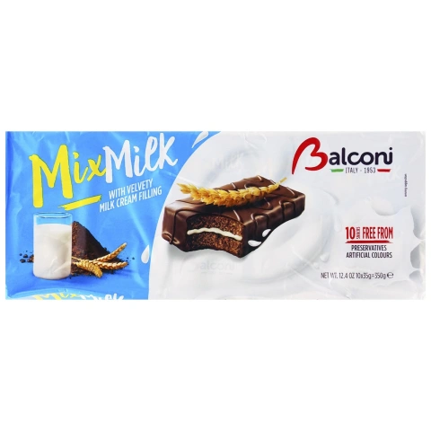 Тістечка шоколадні бісквітні Balconi MixMilk milk cream з вершковим кремом 10шт 350г