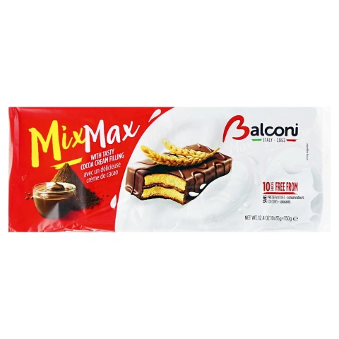 Тістечка бісквітні шоколадні Balconi MixMax Cocoa cream з вершковим кремом 350г
