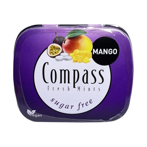 Льодяники без цукру Compass Fresh mints Mango Maracuja цукерки Манго маракуйя 14г