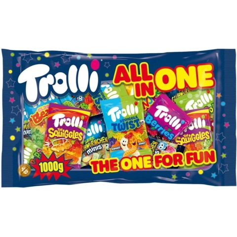 Цукерки жувальні Набір Trolli All in One for Fun 50шт желейні 1000г