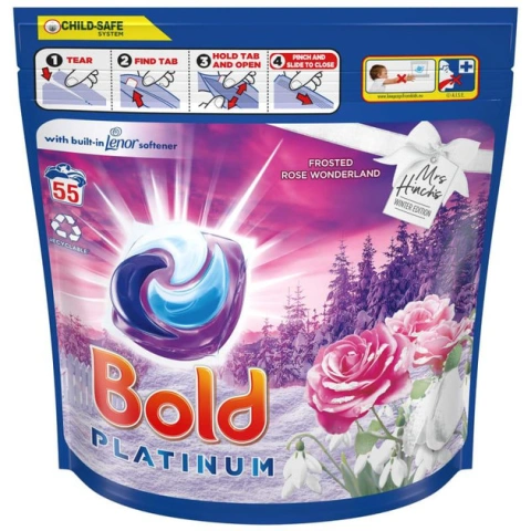 Капсули для прання універсальні Procter&Gamble Bold Platinum 4в1 Frosted Rose Wonderland з помякшувачем Lenor 55шт