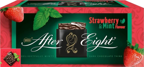 Шоколад чорний з полунично-мятним кремом Nestle After Eight Strawberry&Mint Chocolate Thins Delightfully minty пластинки 24шт 200г