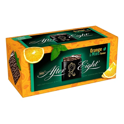 Шоколад чорний з апельсиново-мятним кремом Nestle After Eight Orange&Mint Chocolate Thins Delightfully minty пластинки 24шт 200г