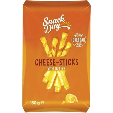Хлібні палички солені з слоєного тіста Snack Day Cheese Twists With Butter Cheddar снеки з маслом та сиром Чеддер 150г