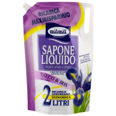 Рідке мило для гігієни MilMil без парабенів Sapone Liquido Talco Iris Maxi Refill Bag делікатне Тальк та Ірис Макс 2000мл