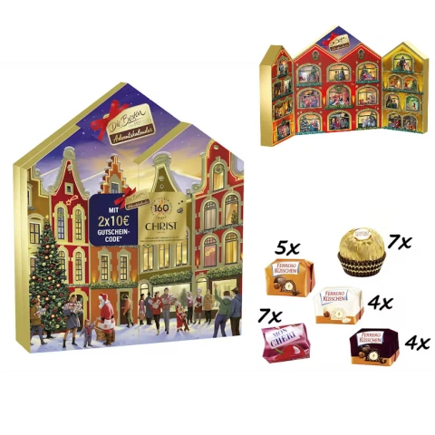 Набір Подарунок 3D будинок Новорічний Адвент календар Ferrero Die Besten Adventskalender Haus Розкладний цукерки Праліне 250г