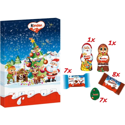 Набір Подарунок Новорічний Адвент календар Kinder Advent Calendar Choco Mix Шоколадні цукерки Дитячий 150г