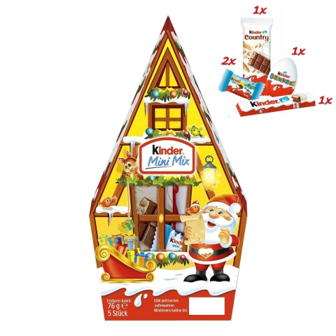 Набір Подарунок новорічний Будиночок Kinder Mini Mix House Кіндер міні мікс Санта 76г