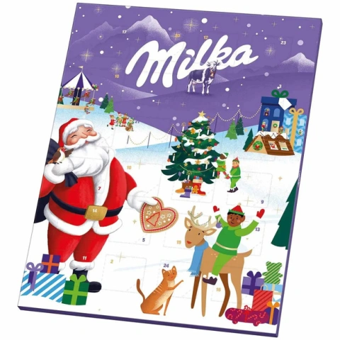 Набір Подарунок Новорічний Адвент календар Milka Advent calendar Santa шоколадні цукерки Дитячий 90г