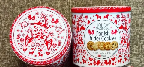 Печиво вершкове Cвяткове Jacobsens Bakery Holiday Traditional Danish Butter Cookies Red Данія Традиційне червоний тубус 454г