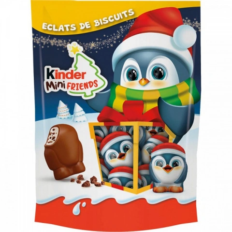 Подарунок Новорічний Цукерки з молочного шоколаду з хрустким печивом Kinder Chocolate Mini Friends Пінгвіни 18шт 122г