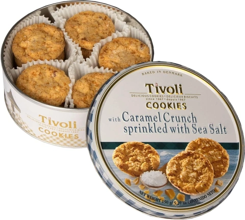 Печиво вершкове Cвяткове Jacobsens Bakery Tivoli Delicious Danish Cookies карамельний кранч з морською сіллю Бокс 150г