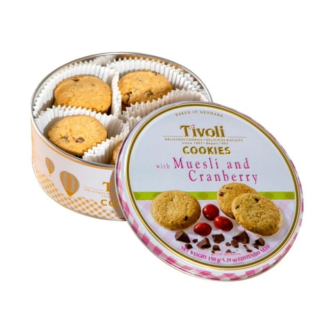 Печиво вершкове Cвяткове Jacobsens Bakery Tivoli Delicious Danish Cookies Muesli&Cranberry журавлина мюслі шоколад Бокс 150г