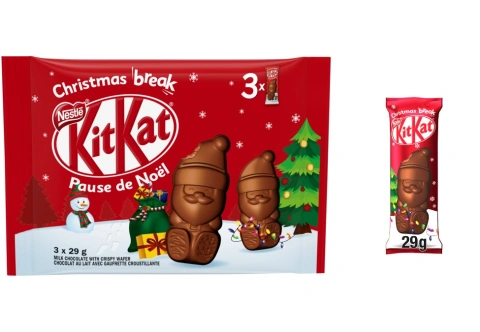 Шоколадні фігурки Санта Різдвяний Перекус Nestle KitKat Christmas break вафлі в молочному шоколаді 3шт 87г
