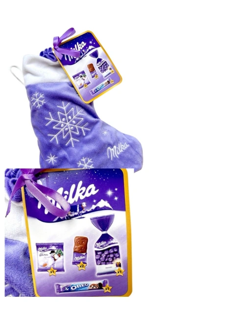 Набір Подарунок Новорічна Шкарпетка з підвіскою Milka Christmas Sock Шоколадні цукерки Дитячий 196г