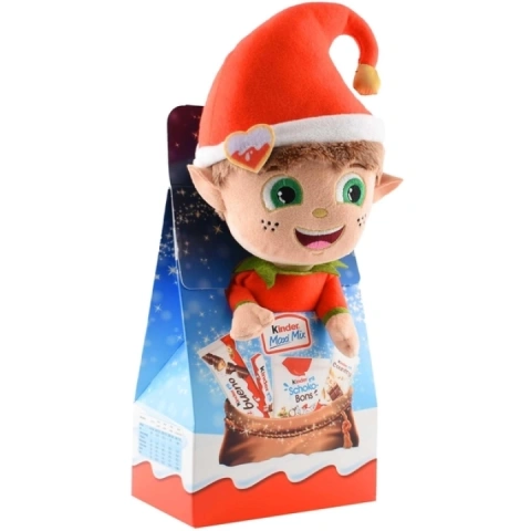 Подарунок Новорічний Кіндер набір солодощів з мякою іграшкою Kinder Maxi Mix Ельф 133г