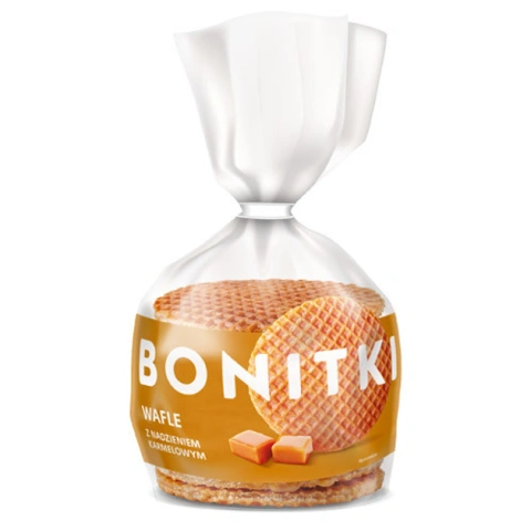 Голландські вафлі солодкі Biedronka Bonitki Wafle з карамелью 10шт 400г