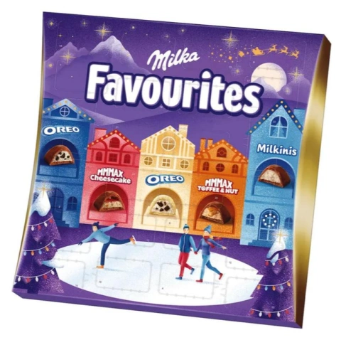 Набір Подарунок Новорічний Адвент календар Milka Favourites Advent calendar Фейворітс шоколадні цукерки Дитячий 206г