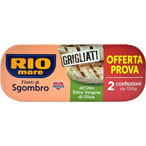 Філе Скумбрії на грилі в оливковій олії першого віджиму Rio Mare Filetti Sgombro Extra Vergine di Oliva Grigliati Omega3 2шт 240г