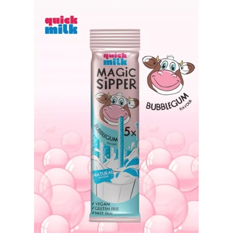 Трубочки для молока Без глютену Felfoldi Quick Milk Magic Sipper BubbleGum зі смаком баблгам 5шт 30г