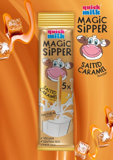 Трубочки для молока Без глютену Felfoldi Quick Milk Magic Sipper Salted Caramel зі смаком Солена Карамель 5шт 30г