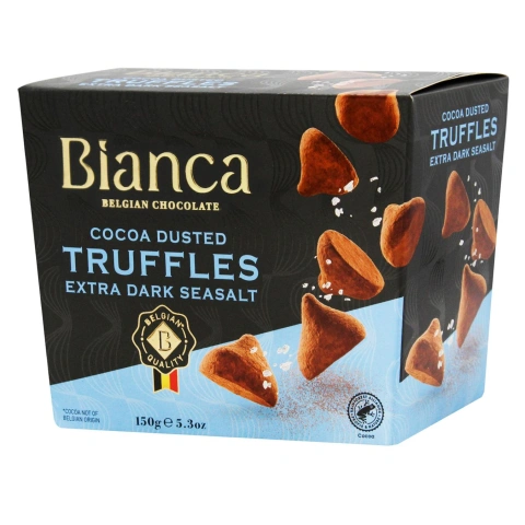 Цукерки трюфель Бельгійській шоколад Bianca Belgian chocolate Truffles Extra dark Seasalt Екстра чорний з Морською сіллю 12шт 150г