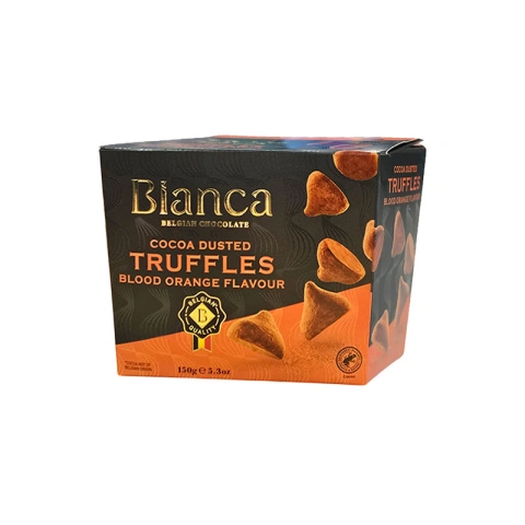 Цукерки трюфель Бельгійській шоколад Bianca Belgian chocolate Truffles Blood Orange Flavour чорний Кривавий апельсин 12шт 150г