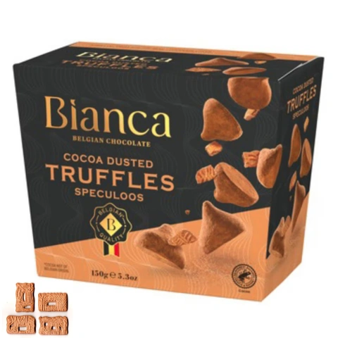 Цукерки трюфель Бельгійській шоколад Bianca Belgian chocolate Truffles Speculoos Екстра чорний з печивом Спекулос 12шт 150г