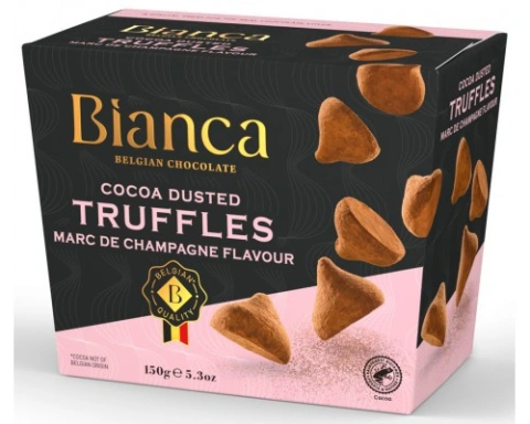 Цукерки трюфель Бельгійській шоколад Bianca Belgian chocolate Truffles Marc de Champagne Flavour чорний Марк де шампань 12шт 150г