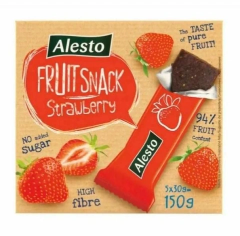 Батончики фруктові Без цукру Alesto Fruit Snack No sugar Strawberry снеки Полуниця 5шт 150г