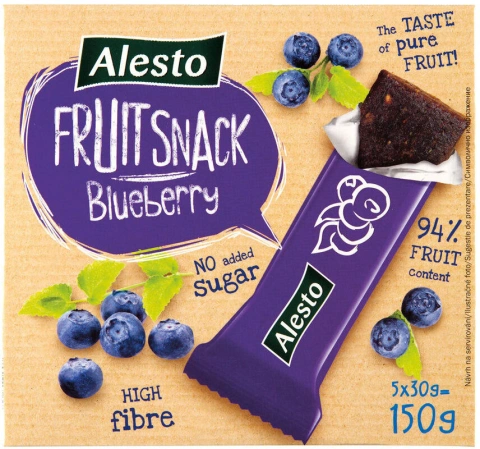 Батончики фруктові Без цукру Alesto Fruit Snack No sugar Blueberry снеки Чорниця 5шт 150г