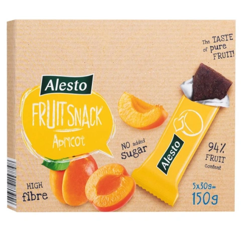 Батончики фруктові Без цукру Alesto Fruit Snack No sugar Apricot снеки Абрикос 5шт 150г