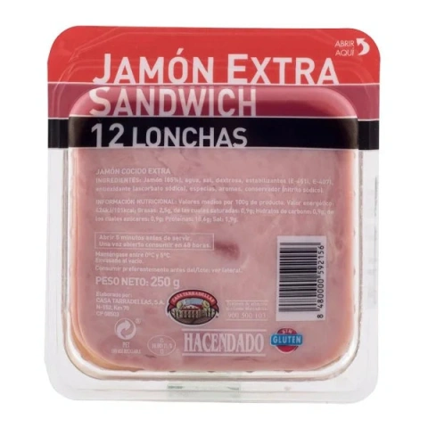 Шинка з хамоном тостова Hasendado Jamon Extra для Ланчу Слайси 12шт 250г