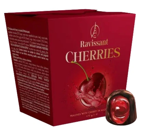 Шоколадні цукерки вишня в чорному шоколаді з лікером Ravissant Сherries Praline праліне 175г