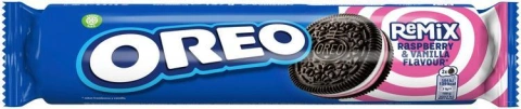 Печиво сендвіч Шоколадне Oreo Remix Raspberry Vanilla Flavour Орео подвійне з кремом Ваніль та Малина Ремікс 10шт 157г