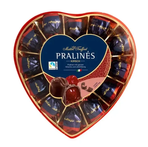 Цукерки шоколадні Вишня в лікері Maitre Truffout Pralines Kirsch Подарунковий Бокс Сердечко 165г