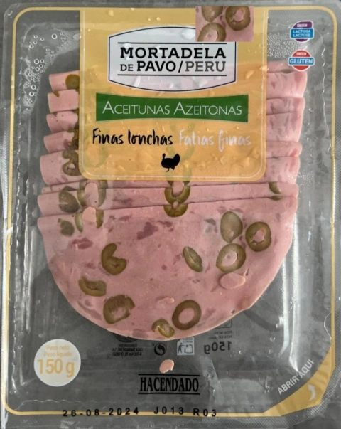 Шинка з Індика з оливками тостова Hacendado Mortadela de Pavo Peru Aceitunas Azeitonas бутербродна Слайси 8шт 150г