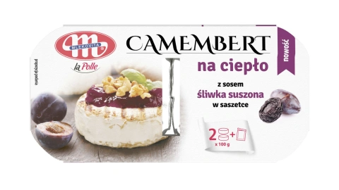 Сир із білою Цвіллю Mlekovita La Polle Camembert na ciepło z Sosem śliwka suszona Камамбер з соусом сушена Слива 2шт 230г