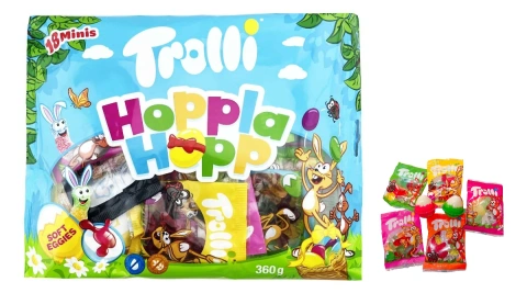 Цукерки желейні Trolli Hoppla Hopp Soft Eggies Minis Mix Тролі Хопла Хоп Мініс мікс фруктові Асорті 18шт 360г