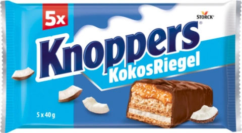Батончики Шоколадні Storck Knoppers Kokos Riegel 5X Bar Кнопперс Сендвіч Молочний шоколад з Нугою та Кокосом 5шт 200г
