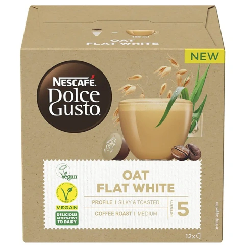 Кава мелена в Капсулах безлактозна Nescafe Dolce Gusto Oat Flat White Silky Toasted Арабіка Нескафе злаки Овес білий 12шт 400г