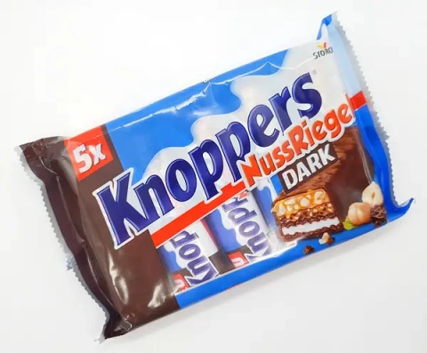 Батончики Шоколадні Storck Knoppers NussRiegel Dark 5X Bar Кнопперс Сендвіч Чорний шоколад з Нугою та лісовими горіхами 5шт 200г