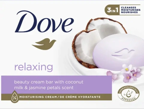 Мило-крем кускове Dove Relaxing 3in1 Moisturising Cream bar Coconut Milk Jasmine Дав 3в1 Релаксуюче з маслом Кокоса і Жасміном 90г