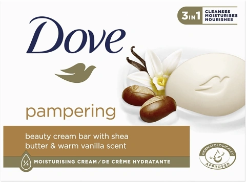 Мило-крем кускове Dove Pampering 3in1 Moisturising Cream bar Shea butter Vanilla Дав 3в1 Балування з маслом Ши та Ваніллю 90г