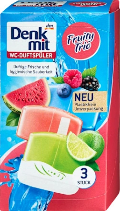 Підвіска Ароматичний блок для очистки унітазу Denkmit WC DuftSpuler Fruity Trio ДенкМіт Фруктове Тріо Лайм Кавун Лісові Ягоди 3шт