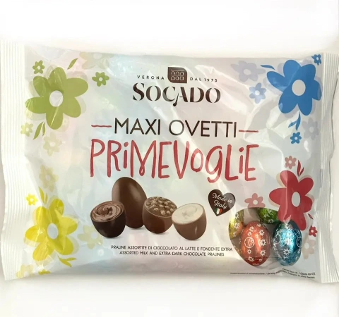 Яйця Шоколадні Великодні Socado Ovetti Maxi Ovetti Primevoglie Assortiti Сокадо Оветті Пасхальні в фользі Асорті Пакет 450г