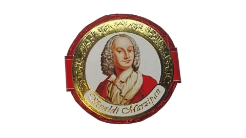 Цукерка шоколадна Монета Laran Vivaldi Marzipan Coin Ларан Вівальді Марципан з чорносливом в молочному шоколаді в Фользі 42г